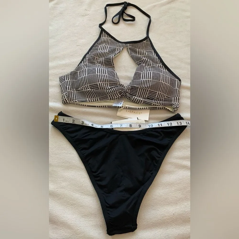 L*Space Bikini Set Jessy Top & Whiplash Bitsy Bottom Size XL Plaid Bathing Suit